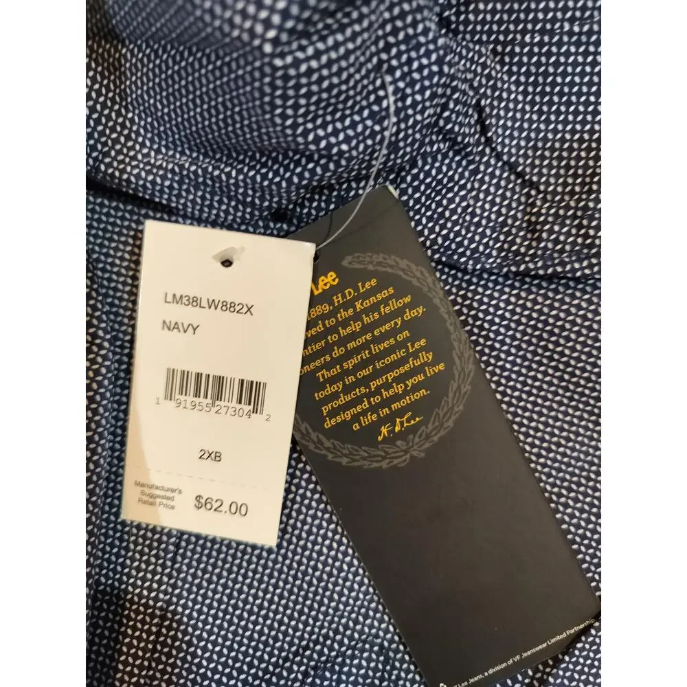 Lee Premium Quality Men’s Long Sleeve Button Down Shirt Navy 2XB Cotton - Picture 6 of 7
